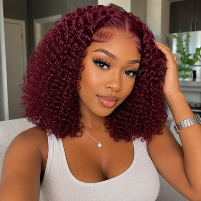 16″ 5x6 HD Closure Jerry Curly Human Hair Wig – 99J Burgundy, Pre-Plucked, 180% Density Clessenza Beauty Store