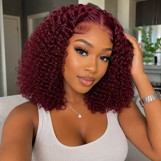 16″ 5x6 HD Closure Jerry Curly Human Hair Wig – 99J Burgundy, Pre-Plucked, 180% Density Clessenza Beauty Store
