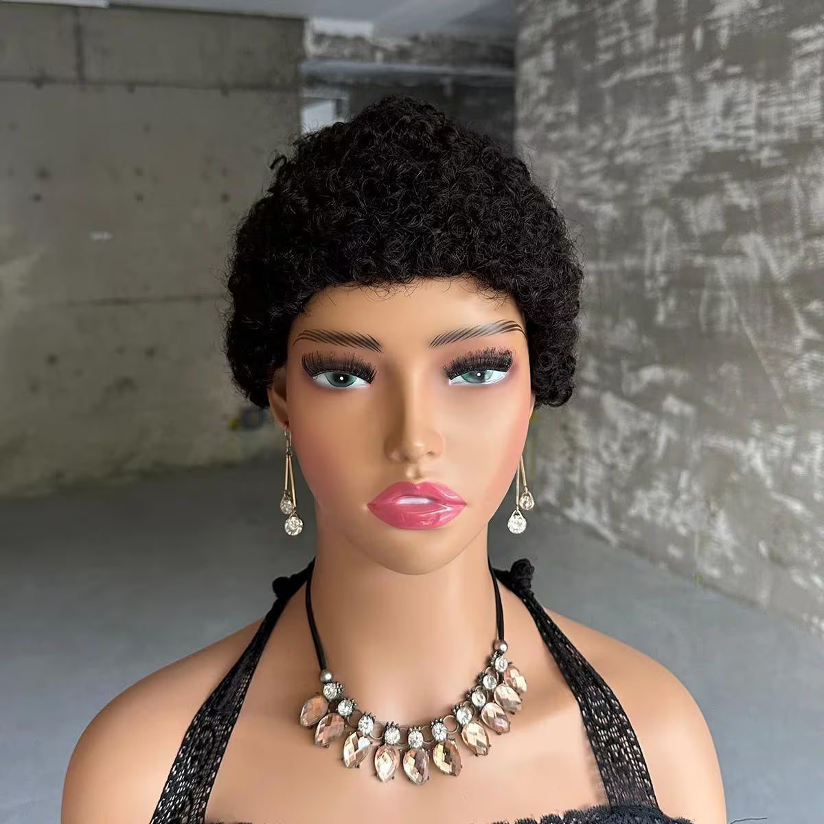 Short Pixie Cut Human Hair Wig – Kinky Curly – 4″ – Natural Black – 150% Density Clessenza Beauty Store