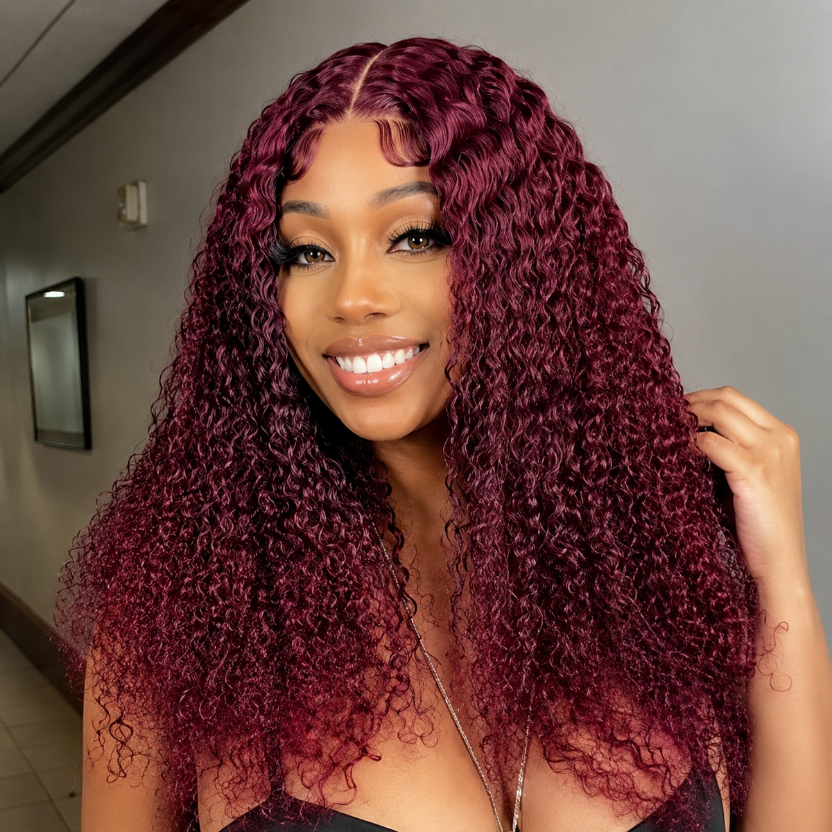 5×6 Closure Human Hair Wig – Jerry Curly 16″ – 99J Burgundy Clessenza Beauty Store