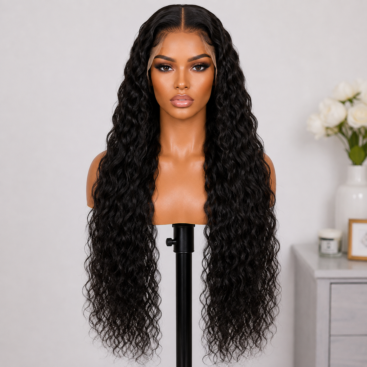 13×4 Lace Front Human Hair Wig – Luxury Water Wave 30″ – Natural Black – 180% Density Clessenza Beauty Store