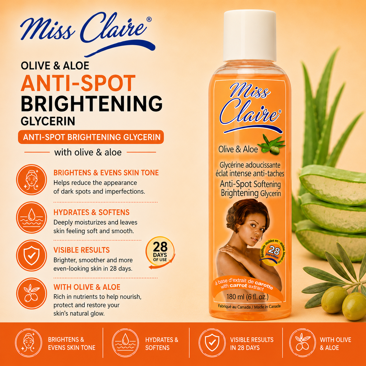 Miss Claire – Olive & Aloe Anti-Spot Brightening Glycerin, 180ml