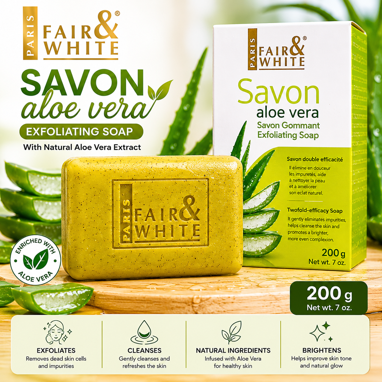 Fair and White – Original Aloe Vera Exfoliating Soap, 200g