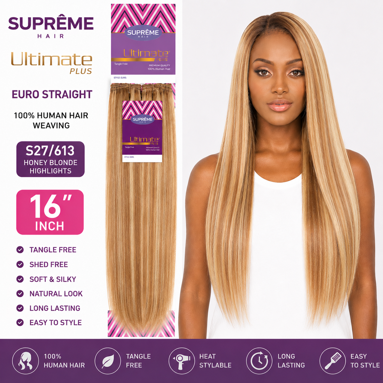 SUPRÊME Hair – Tissage Lisse Euro Straight en Cheveux Humains 100 % Naturels