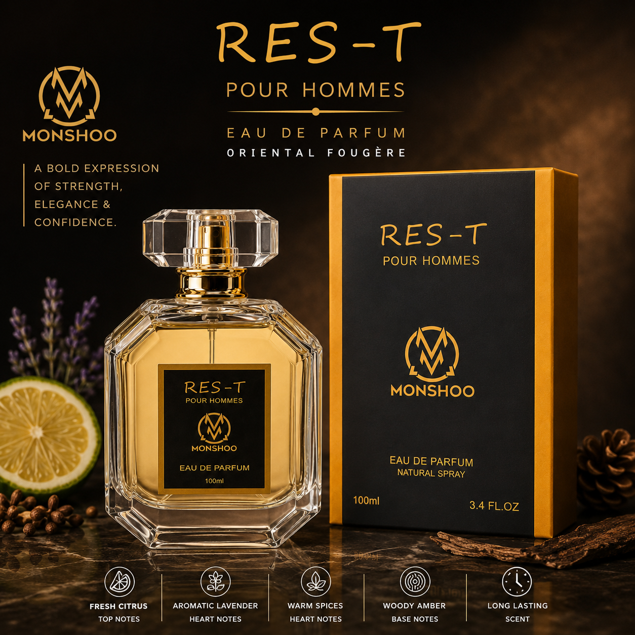Monshoo RES-T For Men Eau de Parfum – Oriental Fougère Luxury Men’s Fragrance