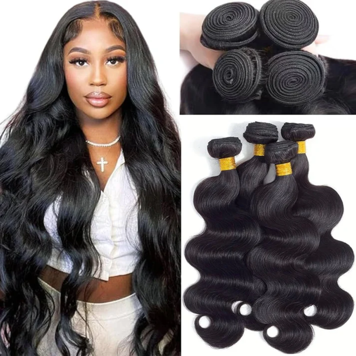 Lot de 3 Tissages Brésiliens Body Wave 100 % Cheveux Humains Non Traités Grade 12A – 30 po