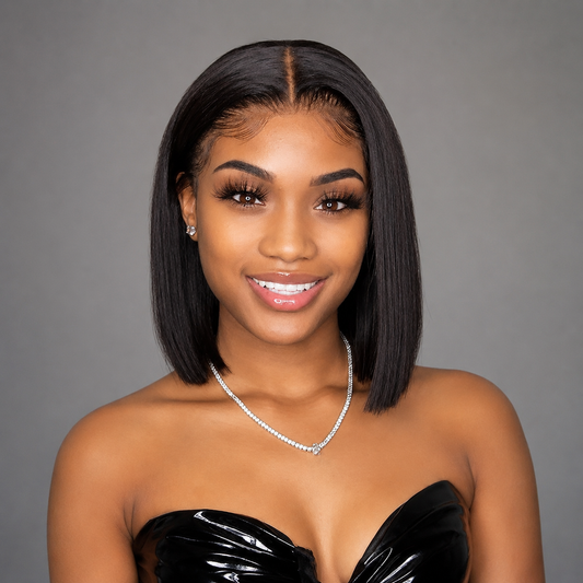 12″ Straight HD Lace Front Human Hair Bob Wig – 13x4 Natural Black