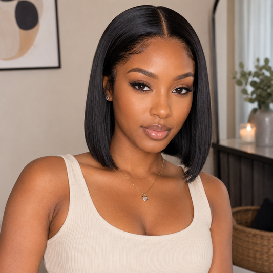 12″ Straight HD Lace Front Human Hair Bob Wig – 13x4 Natural Black Clessenza Beauty Store