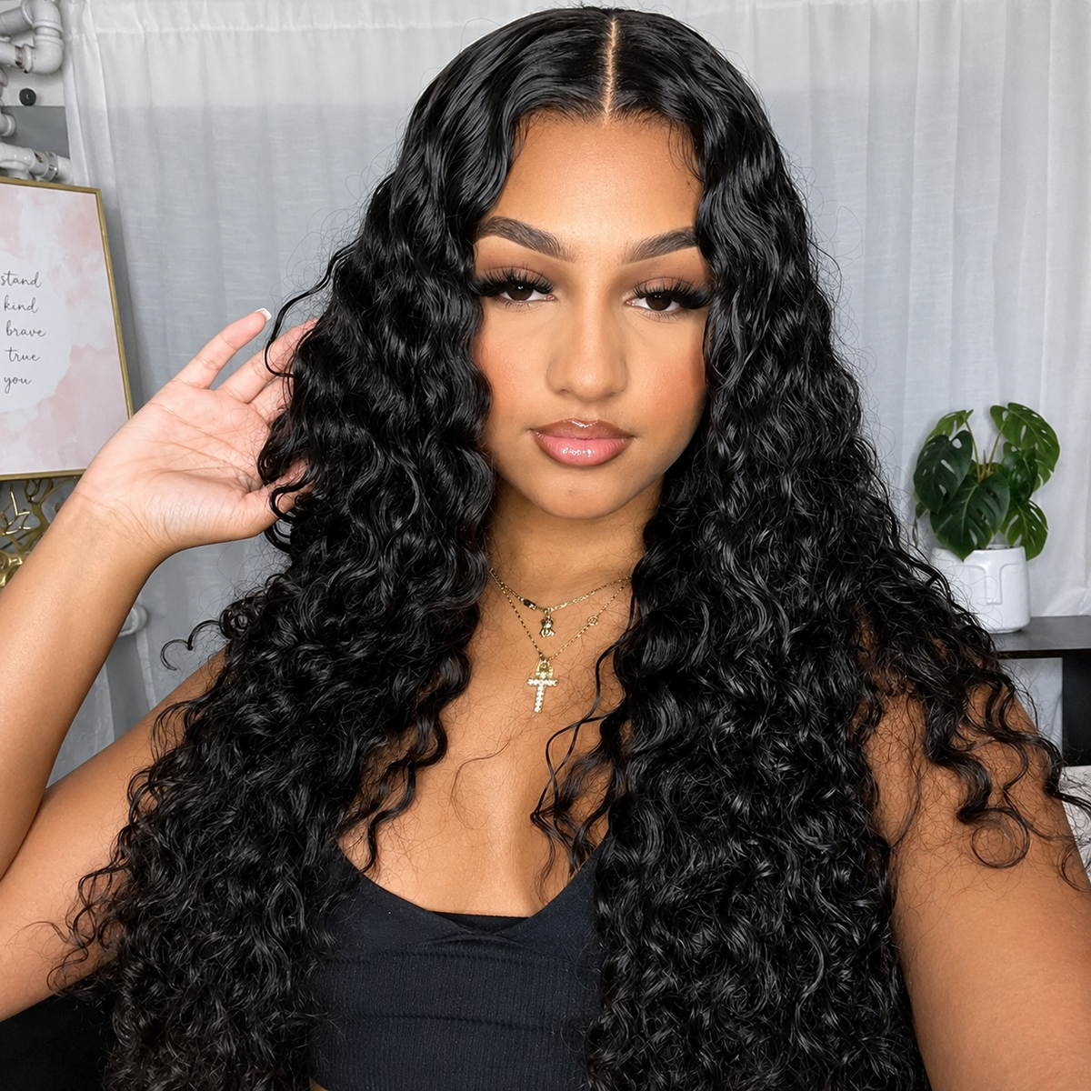 13×4 Lace Front Human Hair Wig – Luxury Water Wave 30″ – Natural Black – 180% Density Clessenza Beauty Store