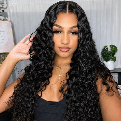 13×4 Lace Front Human Hair Wig – Luxury Water Wave 30″ – Natural Black – 180% Density Clessenza Beauty Store