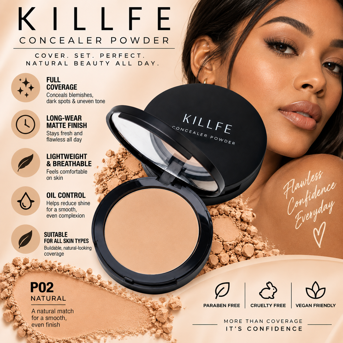 Killfe – Long-Wear Matte Pressed Concealer Powder KILLFE