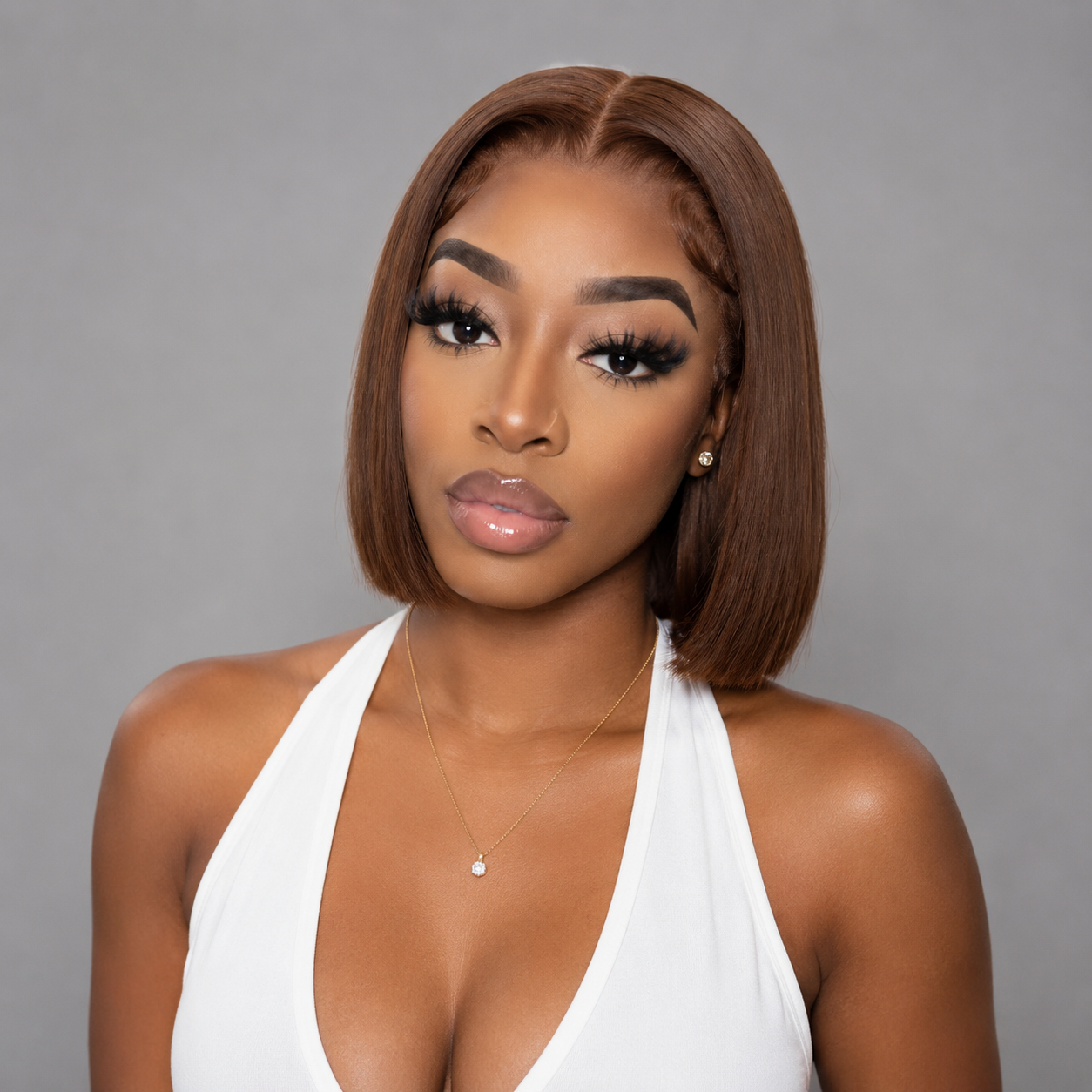 13x4 HD lace front straight human hair bob wig in 10-inch length with #4 natural brown color, sleek silky texture, pre-plucked hairline, and natural baby hairs for a realistic salon-quality finish.