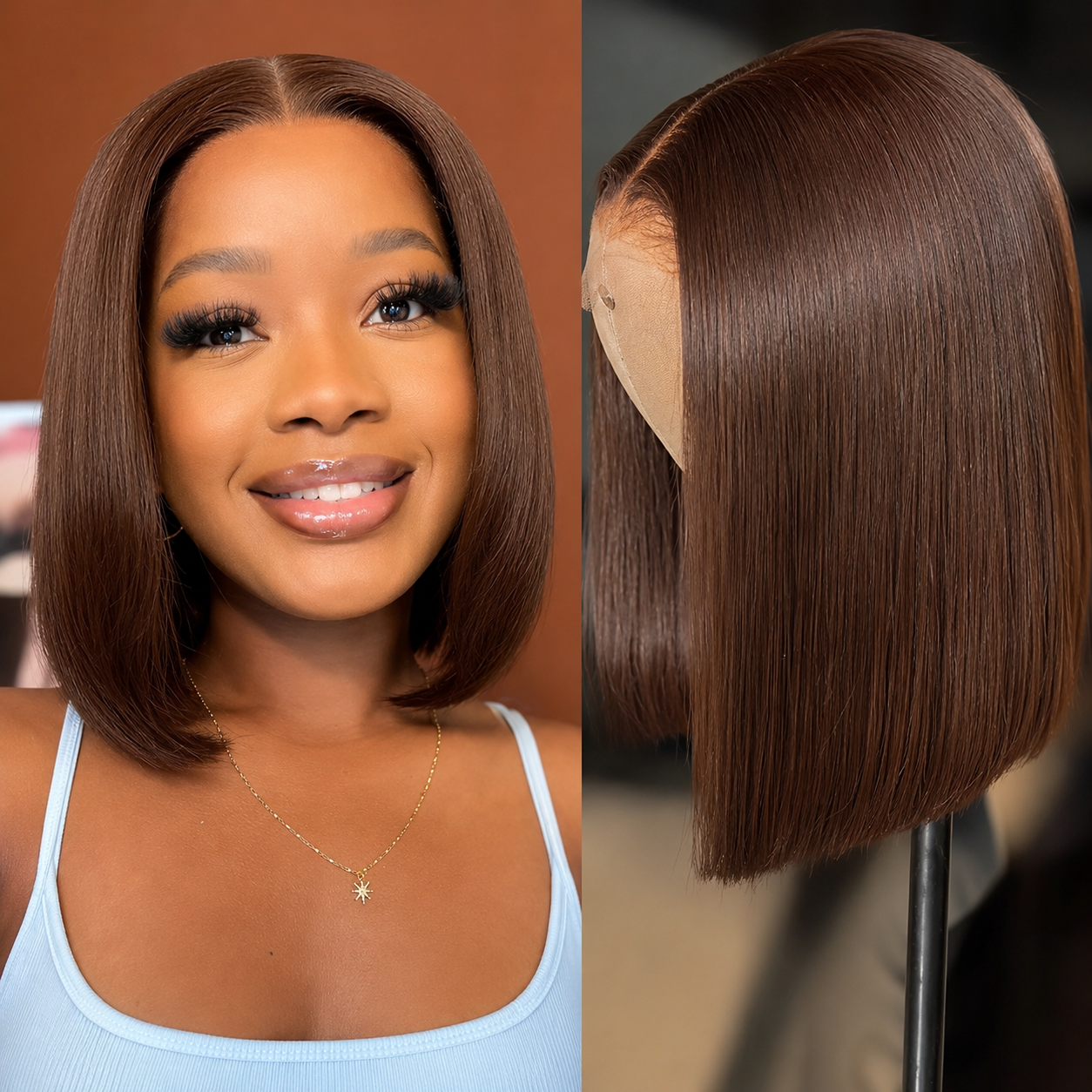 13×4 Lace Front Human Hair Bob Wig – Sleek Straight 10″ #4 Natural Brown Clessenza Beauty Store