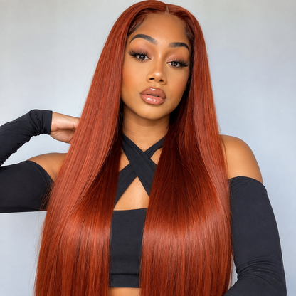 13×4 Lace Front Human Hair Wig – 30″ Straight – #33 Auburn Brown – 150% Density Clessenza Beauty Store