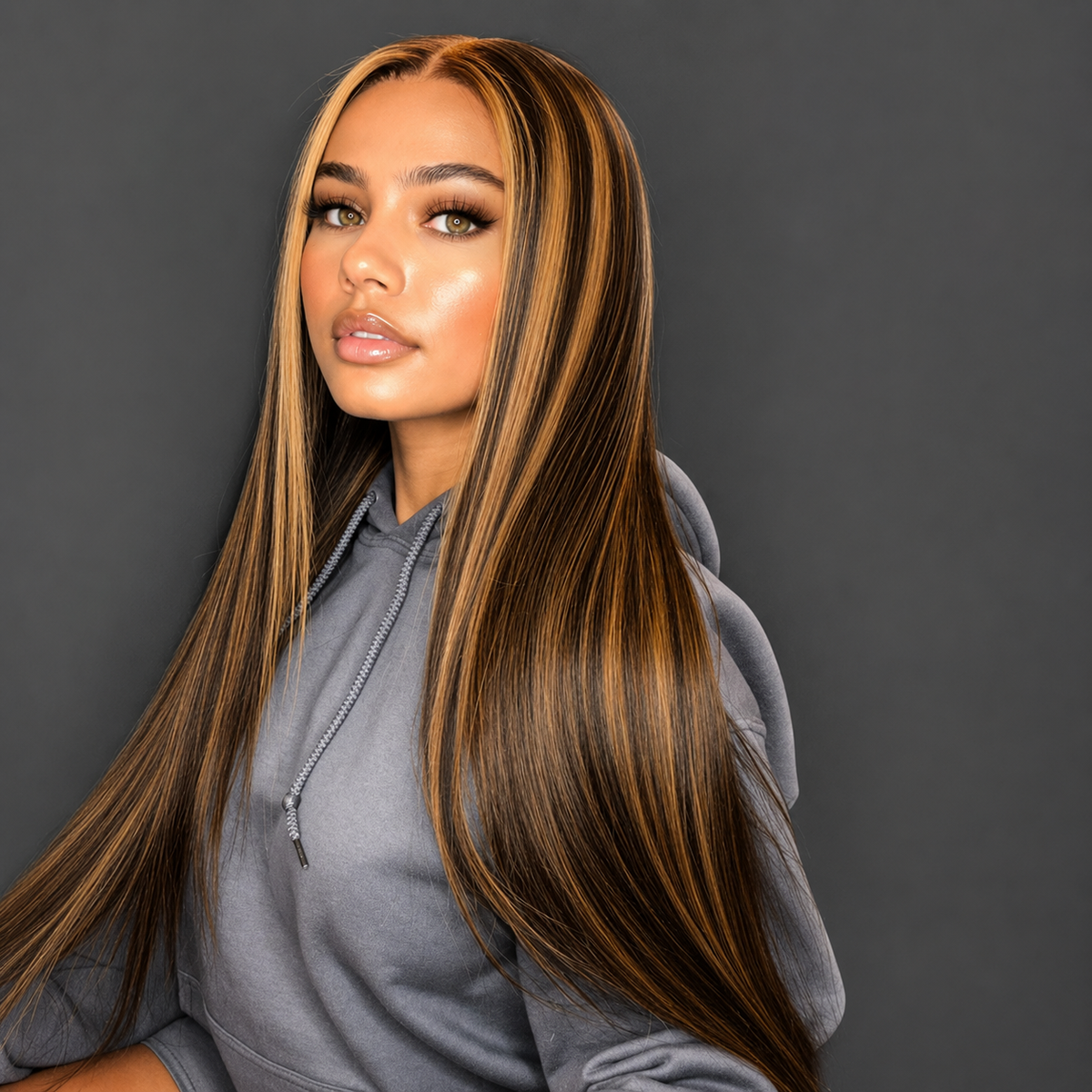 13×4 Lace Front Human Hair Wig – Sleek Straight Piano Color 24″ #4/27 Clessenza Beauty Store