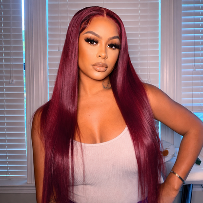 13×4 Lace Front Human Hair Wig – Straight 26″ – 99J Burgundy Clessenza Beauty Store