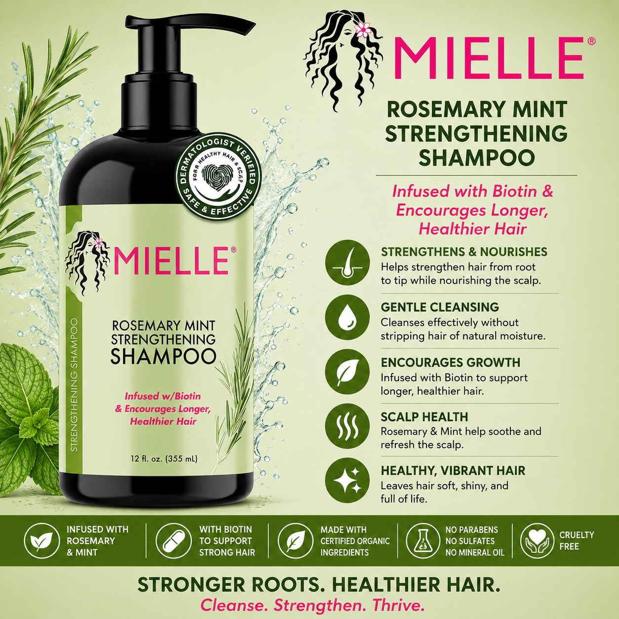 Mielle – Rosemary Mint Strengthening Shampoo with Biotin, 12 fl oz