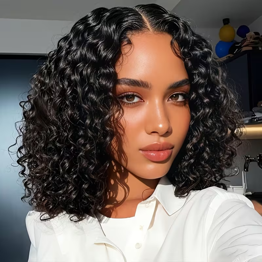 Perruque Bob Water Wave 14″ – Cheveux Humains Naturels Noir Naturel avec Lace Frontal 13x4