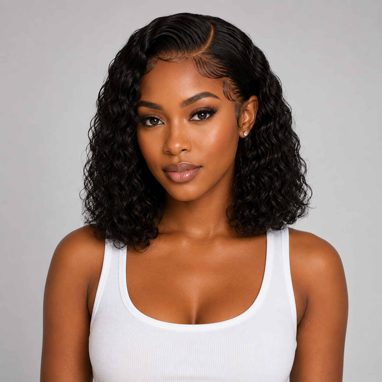 14″ Water Wave Bob Wig – 13x4 Lace Frontal Human Hair, Natural Black