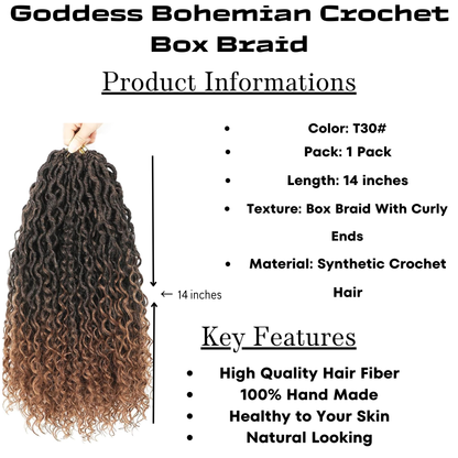 14 inches Goddess Bohemian Synthetic Crochet Box Braid w/ Curly Ends, T30#