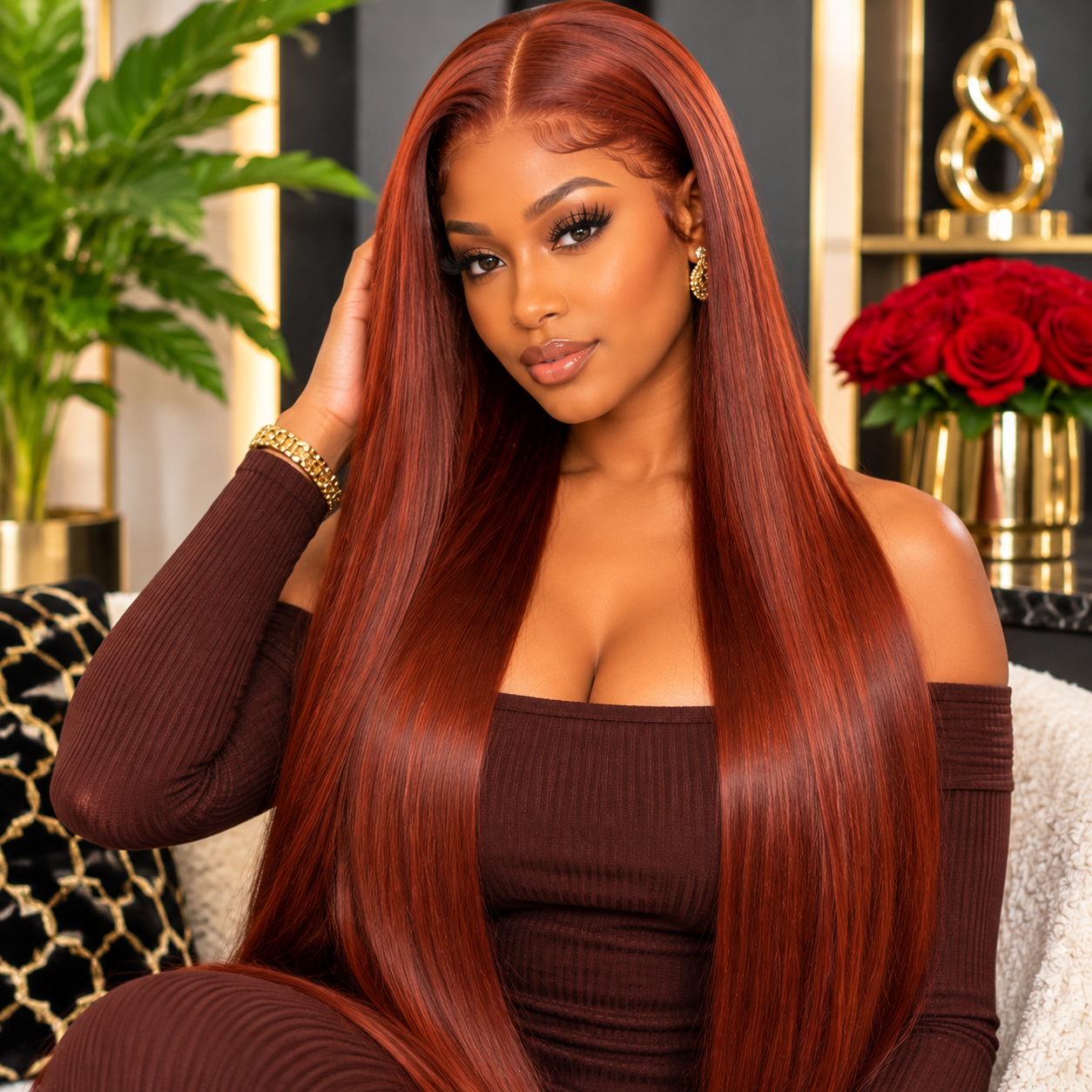 13×4 Lace Front Human Hair Wig – 30″ Straight – #33 Auburn Brown – 150% Density Clessenza Beauty Store