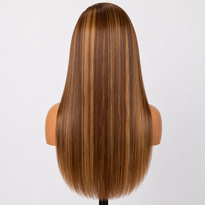 13×4 Lace Front Human Hair Wig – Sleek Straight Piano Color 24″ #4/27 Clessenza Beauty Store