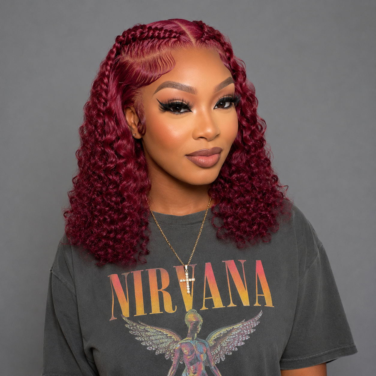 16″ 5x6 HD Closure Jerry Curly Human Hair Wig – 99J Burgundy, Pre-Plucked, 180% Density