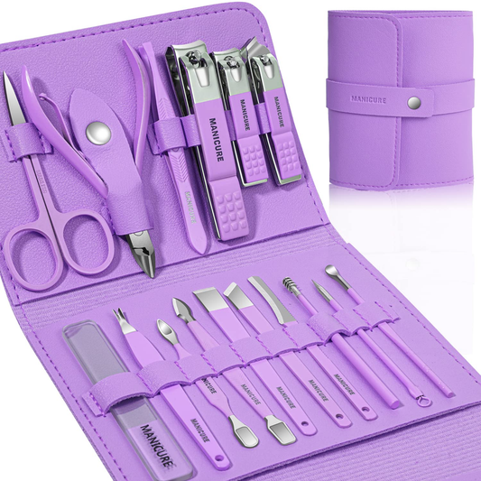 16 Piece Professional Manicure & Pedicure Kit – Stainless Steel Nail Care Set with Travel Case Clessenza Beauty Store