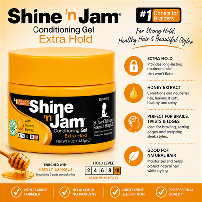 Shine 'n Jam – Conditioning Gel Extra Hold with Honey Extract, 4 oz AMPRO