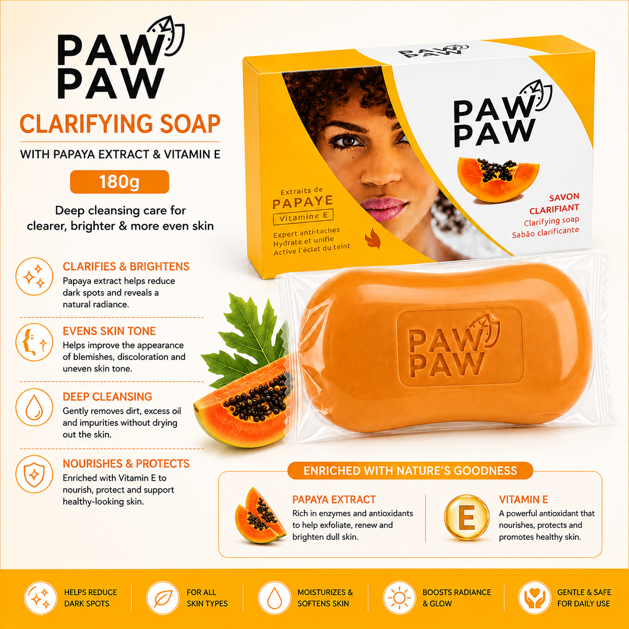 Paw Paw – Clarifying Soap with Papaya Extract & Vitamin E, 180g Paw Paw