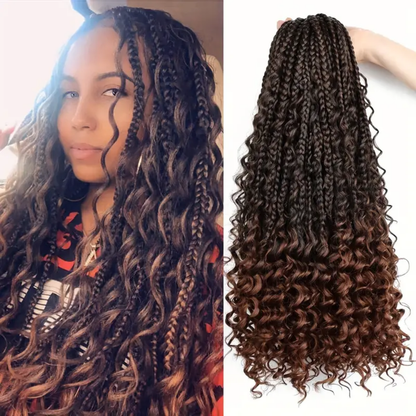 18 inches Box Braids Synthetic Crochet Hair w/ Curly Ends, T30#