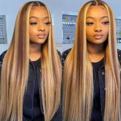 13x4 Lace Frontal Straight Human Hair Wig - Piano Color (4/27), 24 Inches