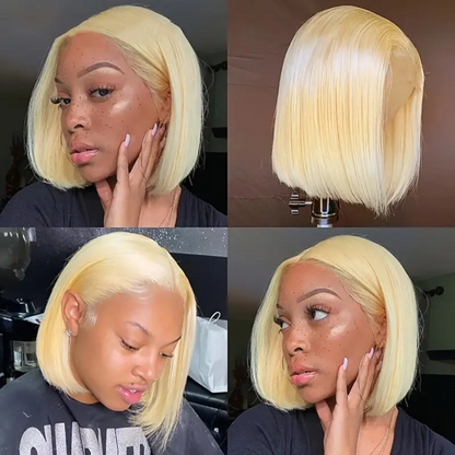 Splendid Blonde Human Hair Bob Wig - 13x4 Lace Frontal, #613, 10 inches