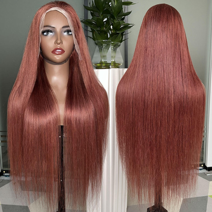 13x4 HD Lace Front Straight Wig 30" – #33 Reddish Brown Human Hair, 150% Density Clessenza Beauty Store