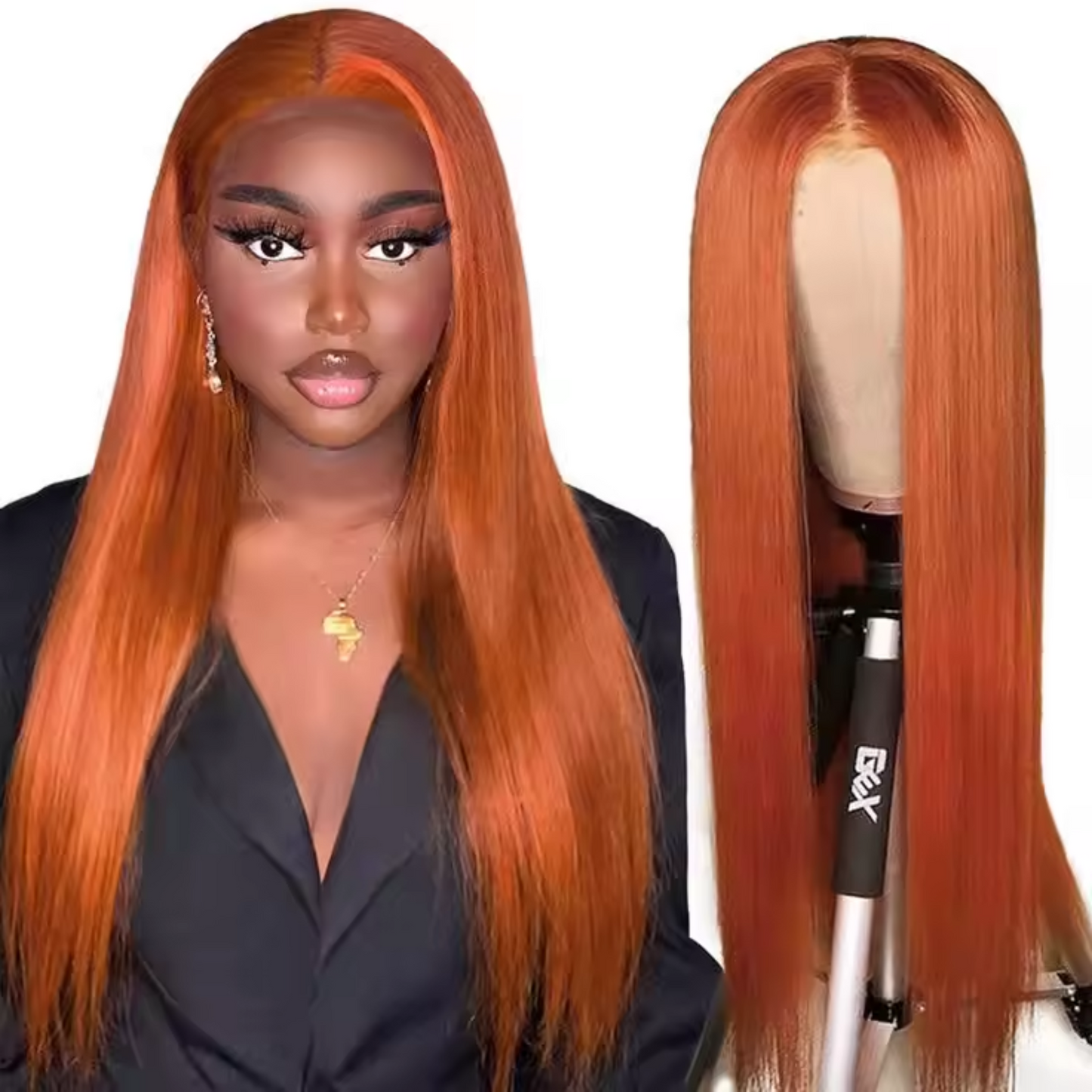 13x4 Lace Frontal Straight Ginger Human Hair Wig - 230% Density, 32 inches