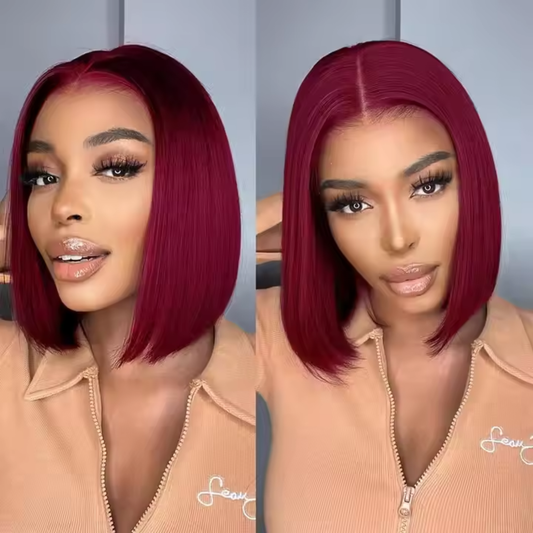 Splendid Burgundy Human Hair Bob Wig - 13x4 Lace Frontal, 99J, 10 inches