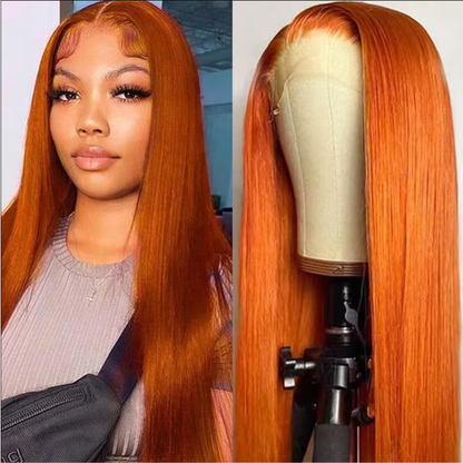 Perruque Lace Front 13x4 en Cheveux Humains Lisses – Couleur #350 Orange Gingembre, 26 po