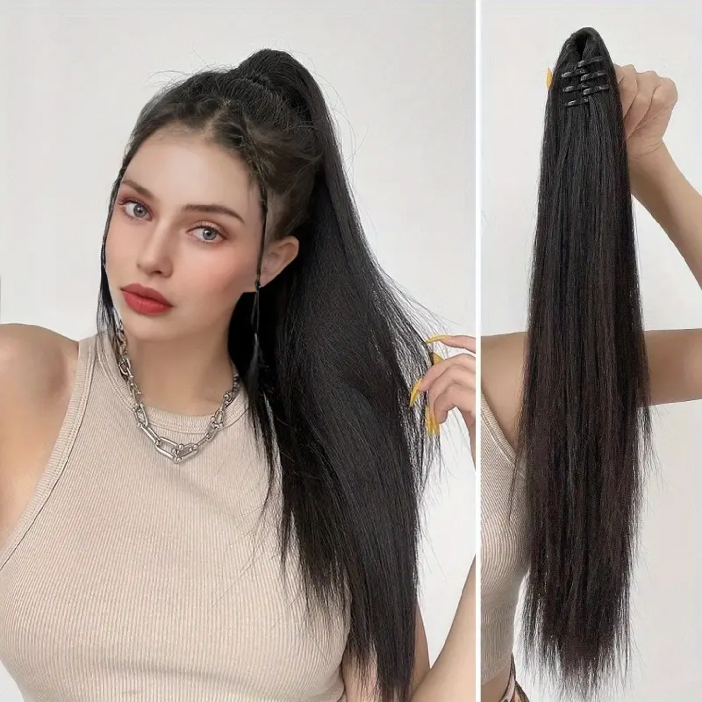 Sleek and Chic 18-Inch Long Natural Straight Clip-in Tail Ponytail Extension