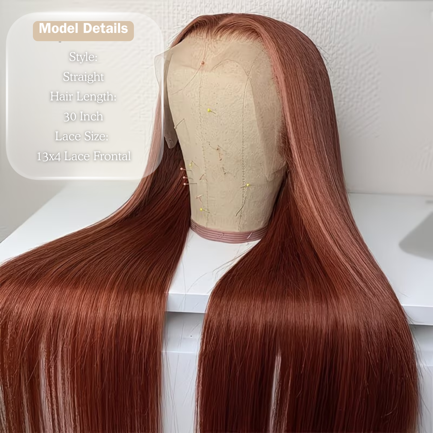 Auburn Human Hair Wig 30″ – Straight, 150% Density, 13x4 Lace Front