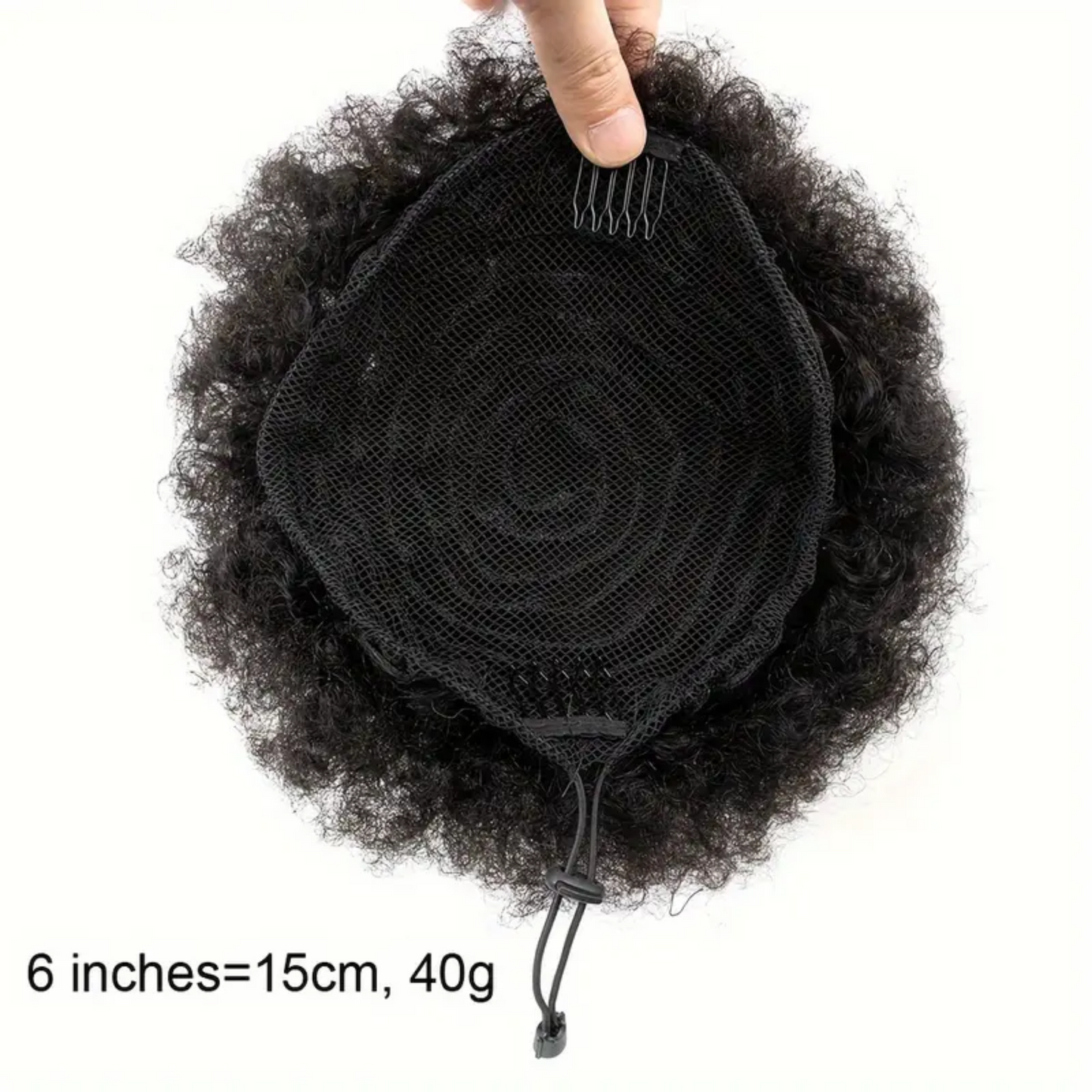 Real Human Hair Short Curly Puff Bun Drawstring Ponytail Extension (Off Black)