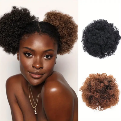 4 inch Afro Puff Drawstring Synthetic Hair Bun Curly Ponytail Extension (Light Brown)