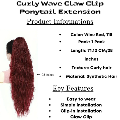 28-Inch Long Curly Wave Claw Clip Synthetic Ponytail Extension