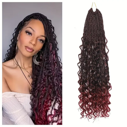 18 inches Box Braids Synthetic Crochet Hair w/ Curly Ends, TBUG#