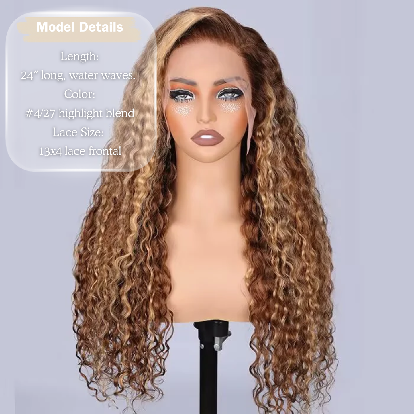 Water Wave 13x4 Lace Wig 24" – #4/27 Highlight, Thick 180% Density Human Hair
