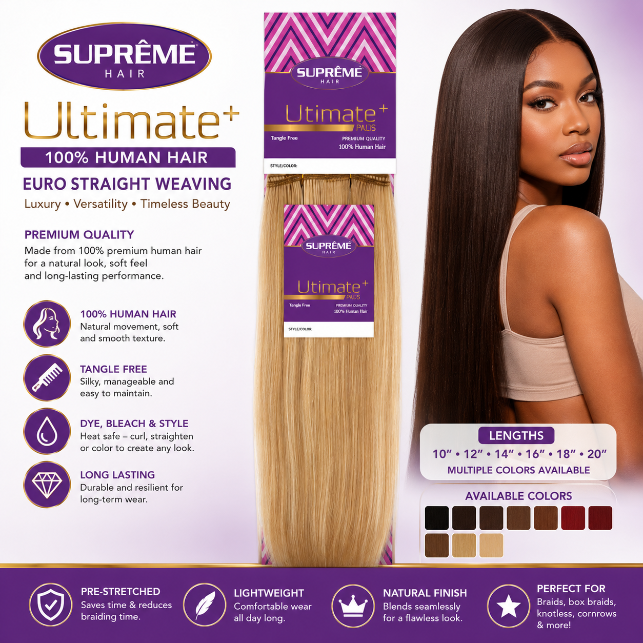 SUPRÊME Hair Ultimate+ – 100% Human Hair Euro Straight Weaving