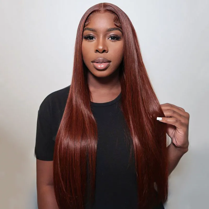 13x4 HD Lace Front Straight Wig 30" – #33 Reddish Brown Human Hair, 150% Density Clessenza Beauty Store