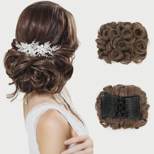 6 inch Messy Bun Curly Synthetic Combs In Ponytail Extension (Medium Ash Brown)