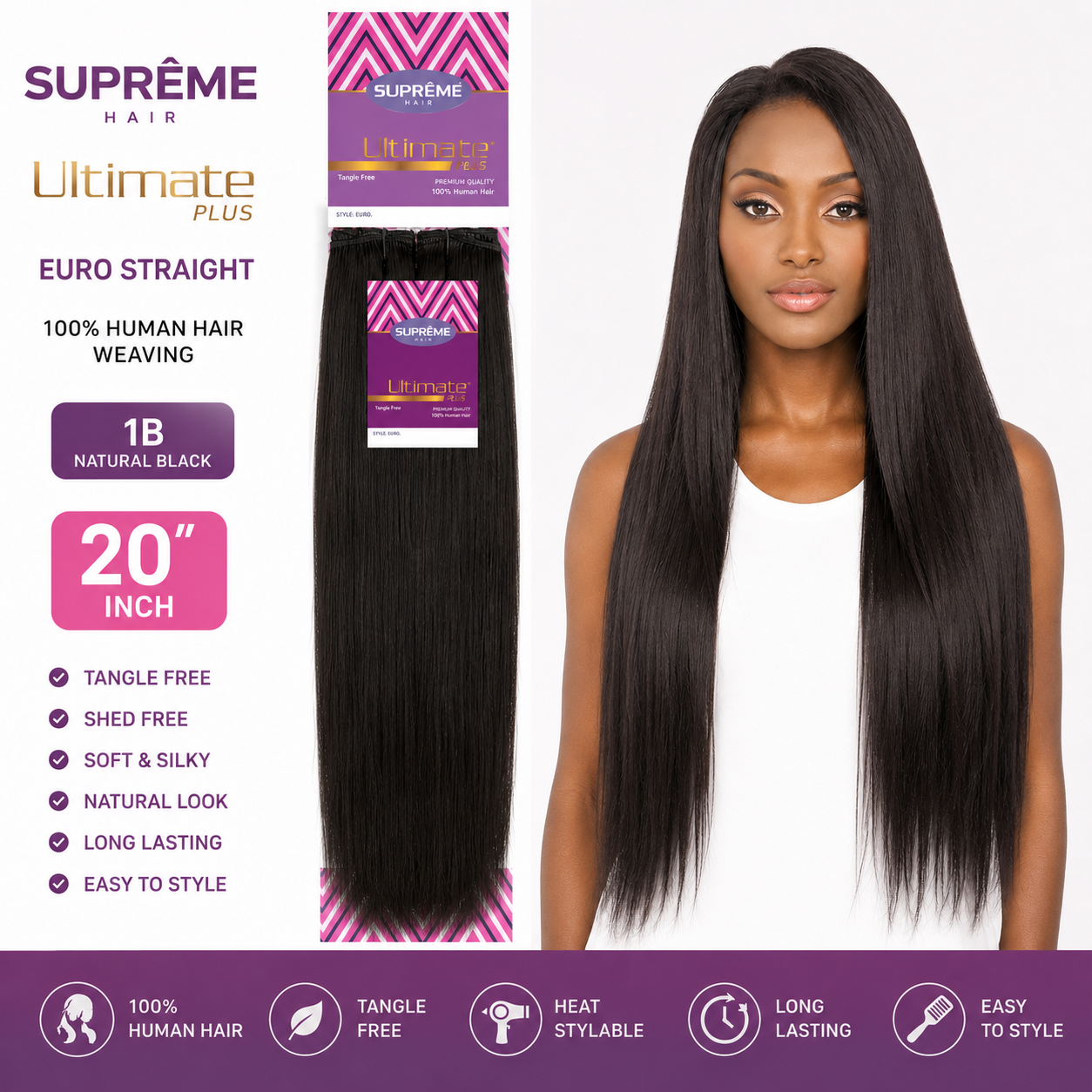 SUPRÊME Hair – Tissage Lisse Euro Straight en Cheveux Humains 100 % Naturels