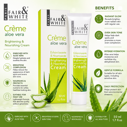 Fair & White Paris – Crème Éclaircissante & Nourrissante Originale à l'Aloe Vera, 50 ml