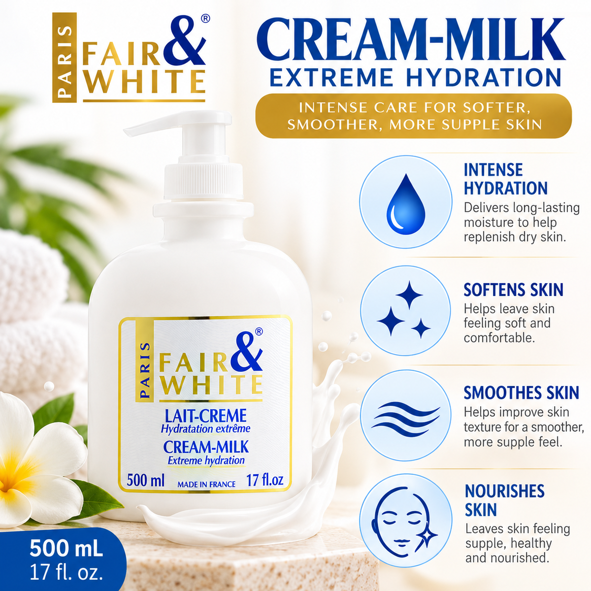 Fair & White Paris – Original Extreme Hydration Cream Milk, 500 mL Fair & White Paris